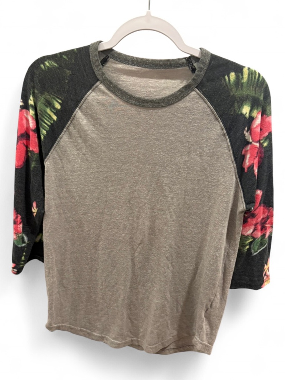 Grey Floral Raglan Baseball Tee - Picture 2 of 3